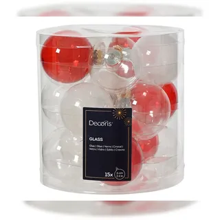 Christmas Decorations 15 Weihnachtskugeln Glas 6cm Christbaumkugeln Weihnachtsbaumkugeln Christbaumschmuck Weihnachtsbaumschmuck Rot Weiß Klar transparent Mix