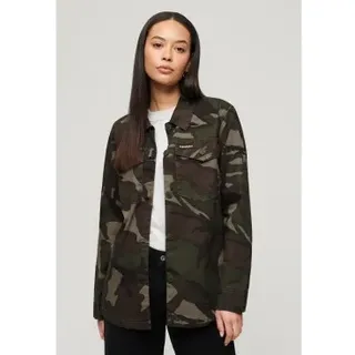 Superdry für Damen. W4010424A Grünes militärisches Überhemd (XL), Lässig, Camouflage, Baumwolle, Langarm