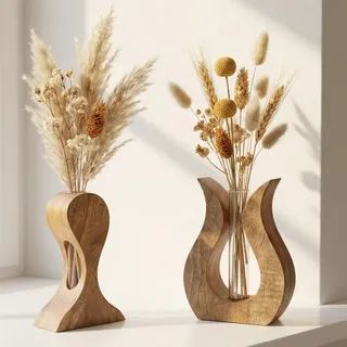 Holzvase Mangoholz kleine Vasen für Tischdeko Wohnzimmer Reagenzglas Vase Trockenblumen Blumenvase klein Vasen Set mini Vasen klein Holzdeko Holz ... - Braun