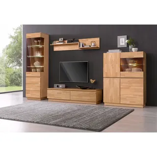 Home Affaire Wohnwand HOME AFFAIRE, braun (eiche teilmassiv), Kastenmöbel-Sets, Wohnwand, bestehend aus zwei Vitrinen, Lowboard und Wandregal, FSC-zertifiziert