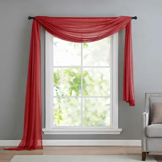 Querbehang Schal Freihanddeko Voile transparent Bordeaux 140x600 »Bern« | Fensterdeko, Hochzeitsdeko, Betthimmel, Raumteiler und Tischläufer - 6 Meter zum Drapieren, rundum gesäumt, waschbar 40 Grad