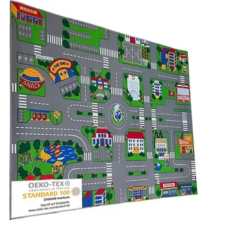 Entrando Kinderteppich Spielteppich Straße Stadt für Kinder, Rechteckig, Höhe: 10 mm, rutschfest, maschinenwaschbar, faltbar, strapazierfähig grün 100 cm x 150 cm x 10 mm