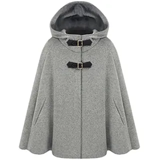 LaoZan Damen Faux Wollmantel Poncho Winter Cape Peacoat mit Kapuze Mäntel Jacke L Grau - L
