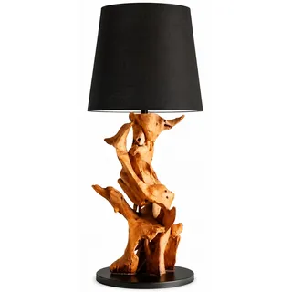 Möbel Bressmer IKAL Treibholzlampe 82 cm – handgefertigte Tischlampe aus massivem Teak-Wurzelholz mit Leinen-Lampenschirm | Rustikale Tischleuchte in verschiedenen Farben (Schwarz)