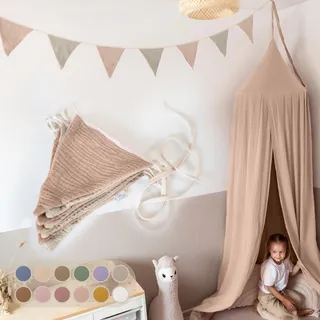 LILIMAUS Wimpelkette Stoff [in 12 Farben] Wimpelkette Kinderzimmer - 100% Baumwolle Handmade Girlande Stoff - Wimpelkette Musselin - Hausbett Deko Mädchen & Jungen - Girlande für Babyzimmer