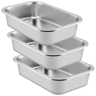 FUNSUEI 3 Stück Auflaufform Edelstahl, 32 x 22 x 7cm Backblech Edelstahl Rechteckig Silber Backform Metall Ofenform Kuchenform Edelstahlbackform für Backen, Kuchen, Brownie, Lasagne