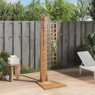 Gecheer Gartendusche 70x75x204 cm, Außendusche Garten mit Bodenplatte für Garten Sauna Pooldusche Massivholz Teak, Duschkopf-Höhe ab Boden:185 cm