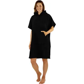 normani Badeponcho Damen Badeponcho, Midilänge, Baumwolle, Kapuze, Schlupf, Badehandtuch aus 100 % saugstarker Baumwolle blau|schwarz S/M