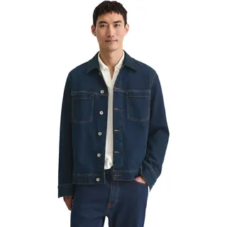 Jeansjacke MARC O'POLO "mit lässigem Cord-Kragen", Herren, Gr. XL, blau (dunkelblau), Obermaterial: 79% Baumwolle, 20% Viskose, 1% Elasthan, unifarben, regular fit, Manschette, Jacken Jeansjacke