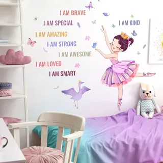 OOTSR Wandaufkleber für Mädchen, inspirierende Prinzessinnen-Heimdekoration, Kinder-, Schlaf- und Wohnzimmer, Tanz, Klassenzimmer, Wanddekoration