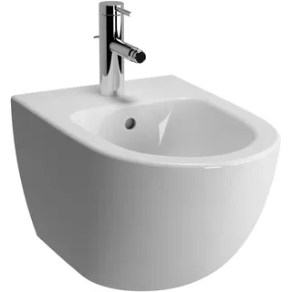 Sento Wand-Bidet 37 x 54 cm mit verdeckter Befestigung V-Fit 2.0 mit Hahnloch mit Überlaufloch Weiß Hochglanz mit Oberflächenveredelung Clean