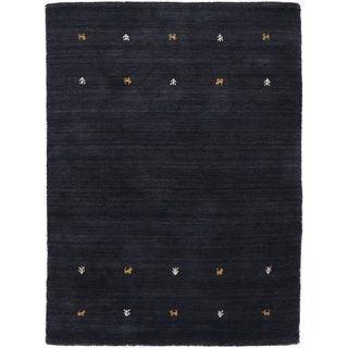 Wollteppich CARPETFINE "Gabbeh Uni" Teppiche Gr. B/L: 200 cm x 250 cm, 15 mm, 1 St., schwarz Orientalische Muster