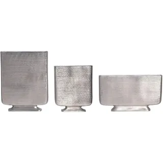 FineBuy, Vase, Vase 3er Set Blumenvase Aluminium Silber Tischvase Dekovase Modern Eckig (3x)