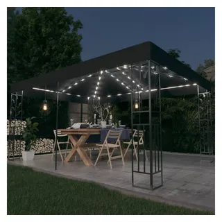 vidaXL Partyzelt Pavillon mit Doppeldach & LED-Lichterkette 3x4 m Anthrazit grau