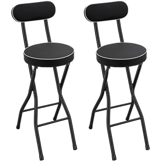 PBTERDTF Klappbar Barhocker 2er Set mit Lehne Tragbarer Outdoor Barhocker HochstüHle Gepolsterter Barstuhl, Klappbarer Hocker für Bar, Küche, Balkon, Garten Sitzhöhe 65 cm (Schwarz)