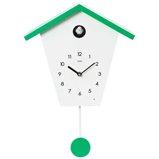 Cuco Clock Wanduhr Kuckucksuhr SCHWARZWALDHAUS, Pendeluhr Wanduhr, Moderne Schwarzwalduhr (37,5× 23 × 11,4cm mit Nachtruhefunktion, Vogelgezwitscher) grün 23 cm x 11.4 cm