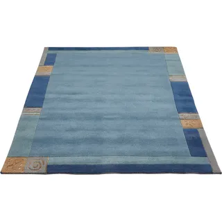 Wollteppich »India«, rechteckig, reine Wolle, handgeknüpft, mit Bordüre, auch als Läufer, Teppiche, 819728-8 blau 20 mm