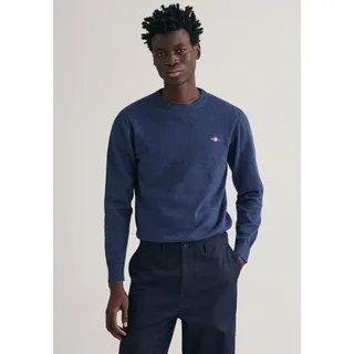 Rundhalspullover »CLASSIC COTTON C-NECK«, Premium Strickpullver aus weicher 100% Baumwolle, Übergangspullover, Gr. S, dark jeansblue melange, , 93930727-S