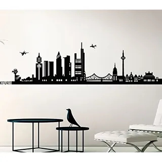 Wandora Wandtattoo Skyline Frankfurt I schwarz (BxH) 140 x 33 cm I Wohnzimmer Flur Küche Kinderzimmer Sticker Aufkleber Wandaufkleber Wandsticker G147
