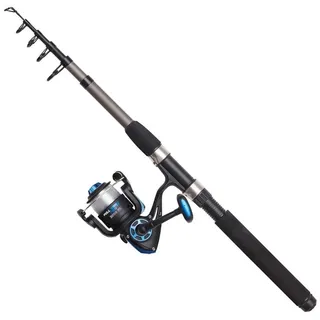 DAM Full Tech Tele Spinning Combo, Süßwasserangler Angelrute Rolle Hecht Barsch Zander Mehr, Starkes Leichtgewicht Vielseitig, Schwarz Grau, 2.10m Mäßig schnelle Rute, 3000er Rolle