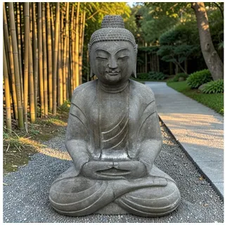 Asien LifeStyle Buddhafigur Garten Buddha Statue Naturstein Figur Meditations Geste