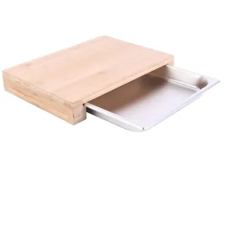 Bambus Schneidebrett mit Edelstahl-Schublade – 39 x 26 x 6 cm – Braun