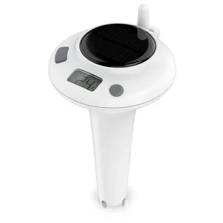 BEARWARE Schwimmthermometer Solar Poolthermometer, Schwimmthermometer Temperaturanzeige, Funk, Set 1-tlg., 3-in-1 Set: Basisstation (DCF-Uhr/Wecker), Pool-Schwimmer, Außensensor, Wassertemperatur, Solarpanel, USB-C, Display, digital, für Whirlpool grau|weiß
