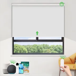 HOMEDEMO Elektrische Rollos Wiederaufladbare Verdunklungsrollo mit Motor & Fernbedienung, Weiß 75x100cm(BxH), Rollo Innen ohne Bohren klemmfix/mit Bohren, Smart Rollo mit Alexa kompatibel