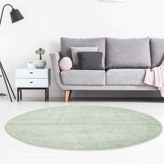 carpet city Teppich Rund Einfarbig Uni Flachfor Soft & Shiny in Grün für Wohnzimmer; Größe: 120x120 cm rund
