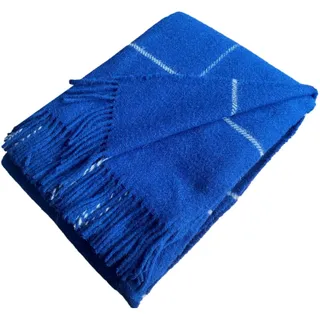 Alpenwolle Wolldecke 140x200cm Neuseeland 100% Wolle aus Neuseeland, Überwurf Plaid mit Fransen (Blau)