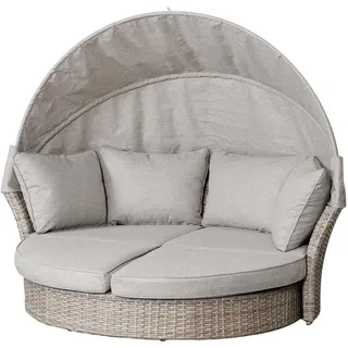 Riess Ambiente Drehbare Sonneninsel Seattle - 195cm - Taupe - mit Sonnendach inkl. Kissen Polyrattan Gartenliege Lounge