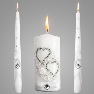 Unity Kerzen-Set für Hochzeiten, Zeremonien, weißes Set, 3 Stück, 15.2 cm Säulen, und 2 25.4 cm Kegeln, dekorativ für Empfang, Dekorationen, Hochzeitszubehör für Empfang, Kristalle