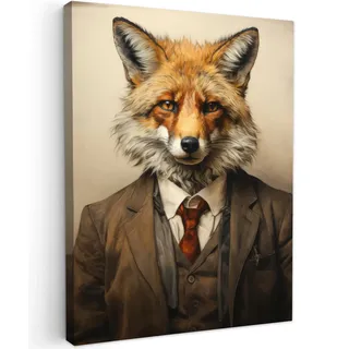 MuchoWow© Wandbilder Wohnzimmer Wanddeko Schlafzimmer Zimmerdeko Fotowand | 60x80 cm - Zimmer Deko Wand Dekoration Wall Art Vintage - Fuchs - Anzug - Tiere - Hell