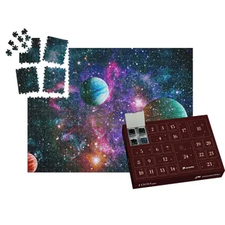 puzzleYOU: Puzzle-Adventskalender | „Planeten im Weltraum mit Sonnenblitz“ – aus der Puzzle-Kollektion Weltraum, Universum