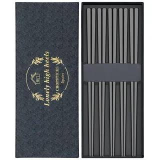 Essstäbchen Titan 5 Paar Essstäbchen Spülmaschinenfest Stäbchen zum Essen Stäbchen Wiederverwendbare Essstäbchen Edelstahl Essstäbchen Metall Geschenkset für Zuhause Restaurant Camping (Schwarz)
