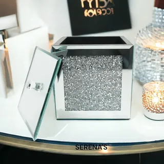 SERENA'S Schmuckkästchen aus verspiegeltem Glas, quadratisch, Schmuckkästchen, verspiegelt, Schmuckkästchen, Schmuckkästchen, silberfarben, JH-FG0112F