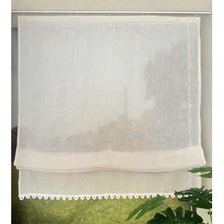 Vordesack Leinenoptik Raffrollo mit Blumenborte Klettband Sand HxB140x120cm