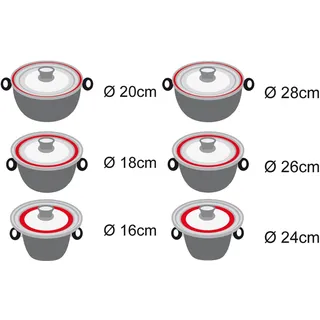STONELINE Universal Glasdeckel, 2-teilig, mit Silikonrand, für 16/18/20 cm und 24/26/28 cm,