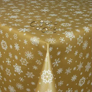 Wachstuch Wachstischdecke Tischdecke Weihnachtstischdecke Größe wählbar Weihnachten Schneeflocken Gold Eckig 140 x 100 cm abwaschbar