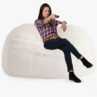 KIDDOKIN Riesiger Sitzsack, ultraweicher, Flauschiger PV-Samt-Sofabezug in Weiß for Kinder und Erwachsene, großer runder Sitzsack, Pouf, Puff, Couch, Tatami, Wohnzimmer-Sitzsäcke(6ft)