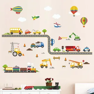 decalmile Wandtattoo Transporte Autos Fahrzeuge Wandsticker Bus LKW Flugzeug Kinderzimmer Jungen Wandaufkleber Babyzimmer Schlafzimmer Spielzimmer Wanddeko