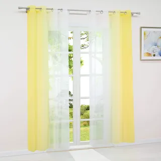 HeichkelL 2er-Set Farbverlauf Gardinen mit Ösen Voile Moderne Vorhänge Gelb BxH 140x175cm 2 Stück Transparente Ösen Gardinenschals Verlaufenfarbige Fensterstores für Wohnzimmer