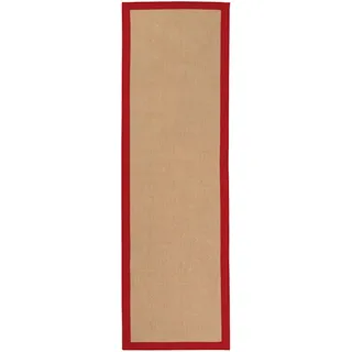 carpetfine Sisalteppich Läufer Naturfarbe 60x180 cm handgewebt mit Bordüre aus Baumwolle in Rot | Rutschfester Flachgewebe Teppichläufer Uni aus Naturfasern für Wohnzimmer, Schlafzimmer