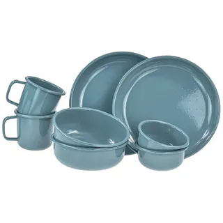 Barebones Geschirr-Set BAREBONES Geschirrset 8tlg ROLLED- EMAILLE smoky blue (8-tlg), 2 Personen, Metall, Campinggeschirr Set, 8 Teile aus Emaille in hochwertiger Qualität blau