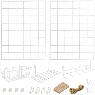 Wandregal 2er-Set mit Zubehör, Korb, Fotogitter, Memobord, für Studentenwohnheim