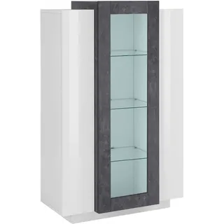 Dmora Vitrine Kevin, Sideboard mit drei Türen, Mehrzweck-Wohnzimmermöbel, 100% Made in Italy, cm 80x38h121, glänzend weiß und Schiefer