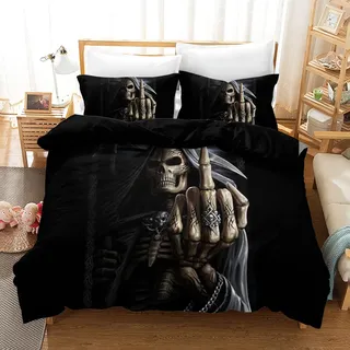 AVJWWD Totenkopf Bettwäsche Set 3D Druck,Mikrofaser Gotisch-Bettbezug Set Für Teenager,Halloween Schädel Motiv Bettwäsche Set Mit Reißverschluss Und 2 Kissenbezug 50x75cm (01, 135 x 200cm)