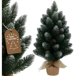 Mini Weihnachtsbaum 30/45/60 cm mit Schnee & Zapfen – Künstlicher Tannenbaum mit Jutesack – Weihnachtsdeko für Tisch, Fensterbank & Büro – Realistisches Design, stabil & kompakt (60 cm)