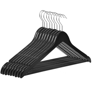 RSR Hangers 100 x Kleiderbügel Schwarz Holz Holzkleiderbügel mit Hosensteg 44,5 cm | 360° drehbarer Haken | Jackenbügel | Hemdenbügel | Hosenbügel | Anzugbügel