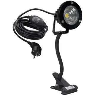 FSLiving LED-Klemmleuchte 12W mit 3m Kordel, LED Strahler Außen mit Klammer,Schwanenhals, IP65 Wasserdicht LED Spots warmes Weiß für Hinterhof, Garage, Flur,schwarz(TD0234)